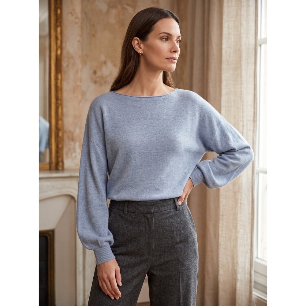 NWT 360 Cashmere Wool Cashmere Sweater Stonewashed Light Blue XS L $288
